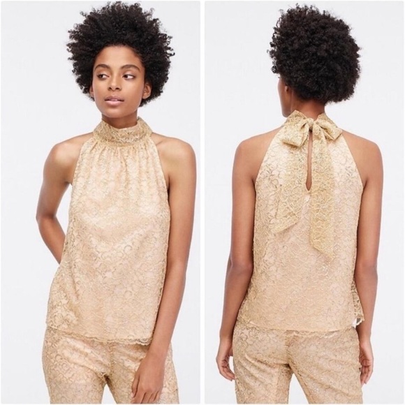 J. Crew metallic lace floral halter top 2X evening formal office shimmer - Picture 3 of 8